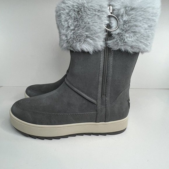 NIB UGG KOOLABURRA WOMEN'S TALL SUEDE FUR CUFF LINED WATERPROOF BOOTS GRAY - Picture 2 of 7